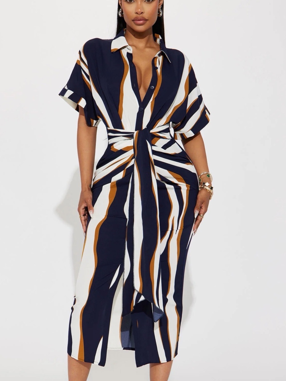 Laurie Button Down Midi Dress with waist wrap EUC